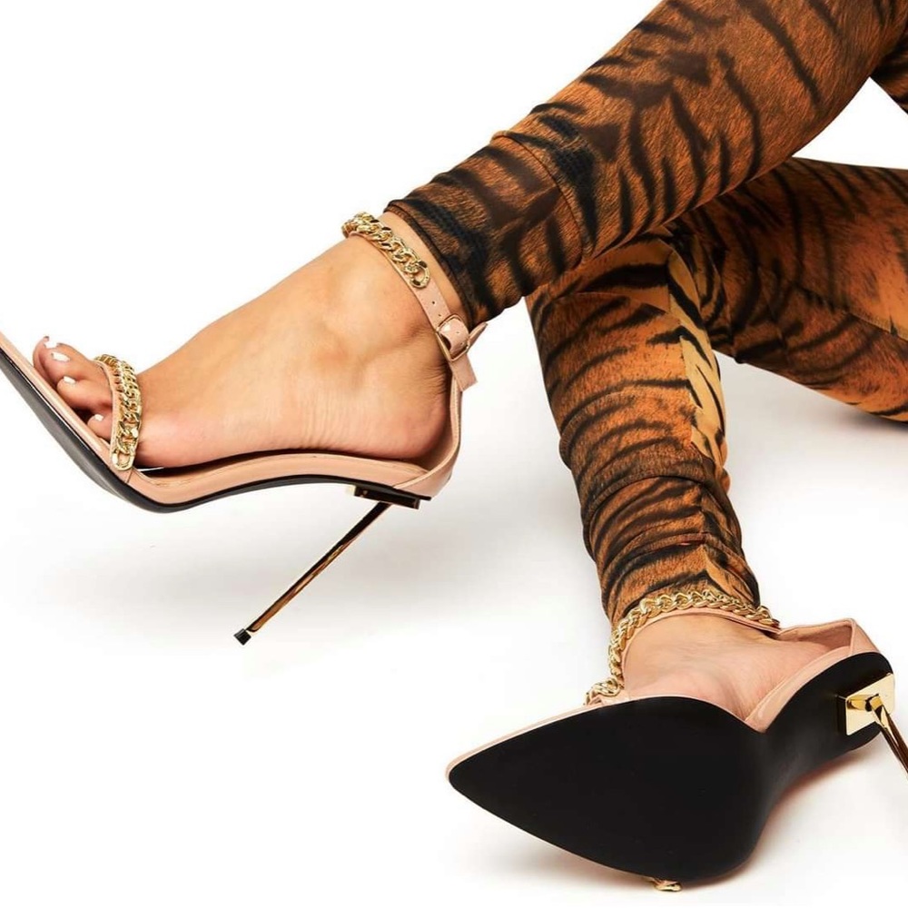 JESSICA RICH Monaco Chain Leather Heels Stilettos